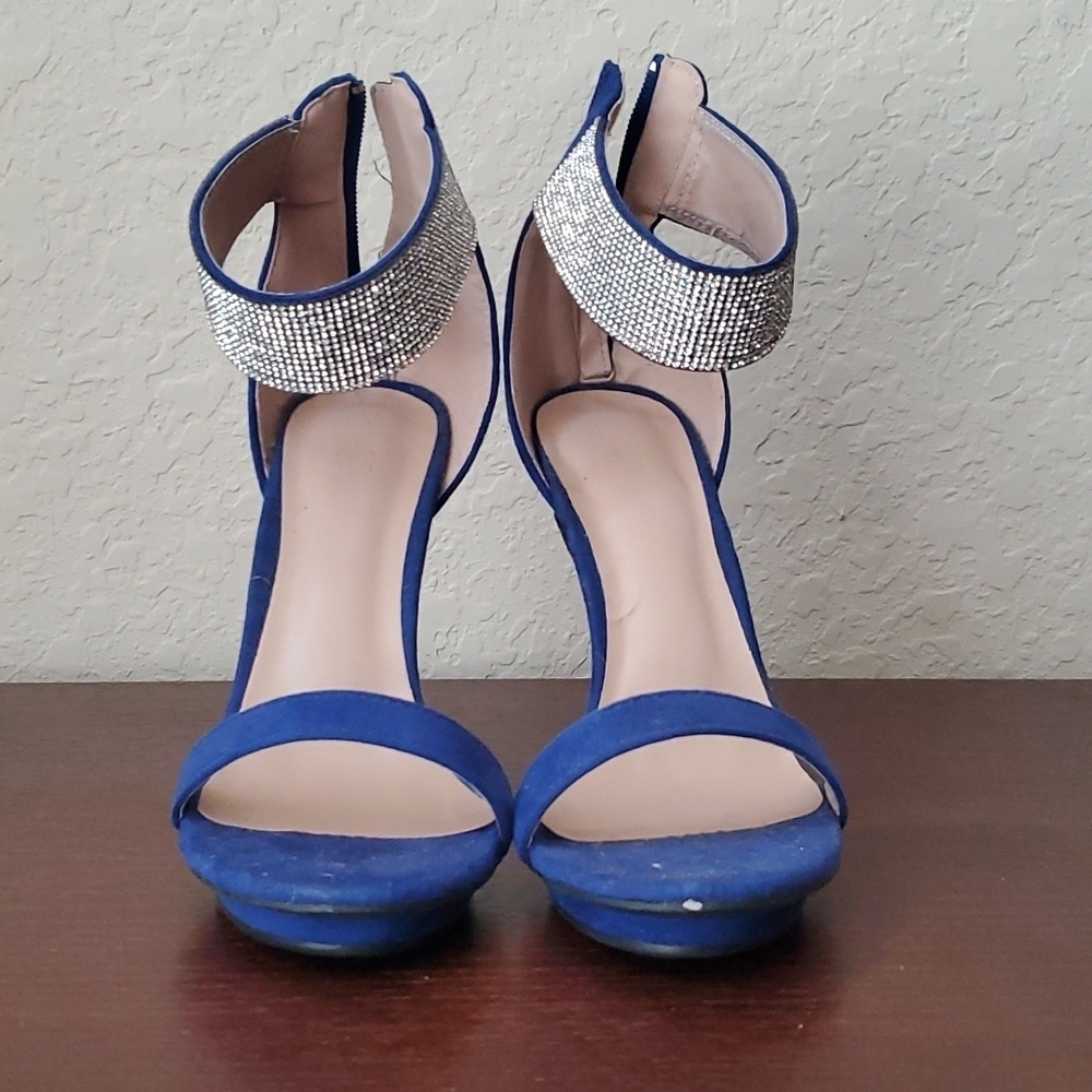 4/$30 Rhinestone cuff stiletto blue suede heels sz 9 ** - Picture 7 of 14